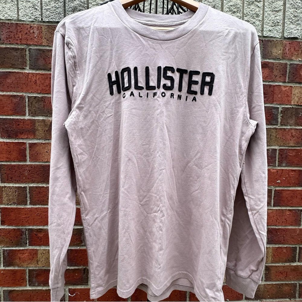 Hollister Long Sleeve Tee Soft Mauve Patch Lettering Embroidery Casual Relaxed S